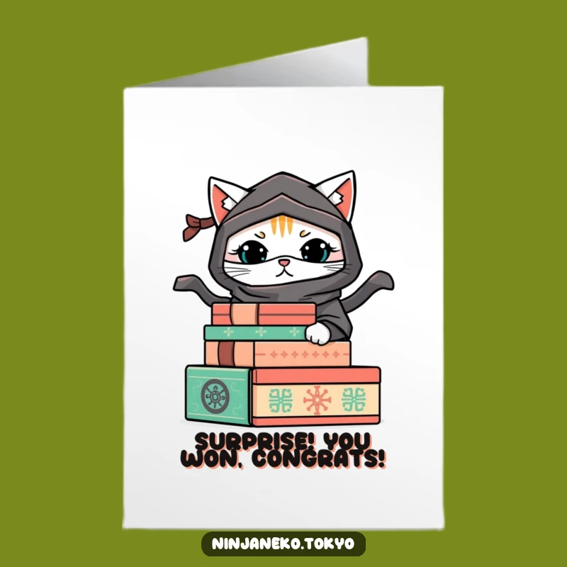 Congrats Free Printable Card: Ninja Cat's Hidden Success, Downloadable