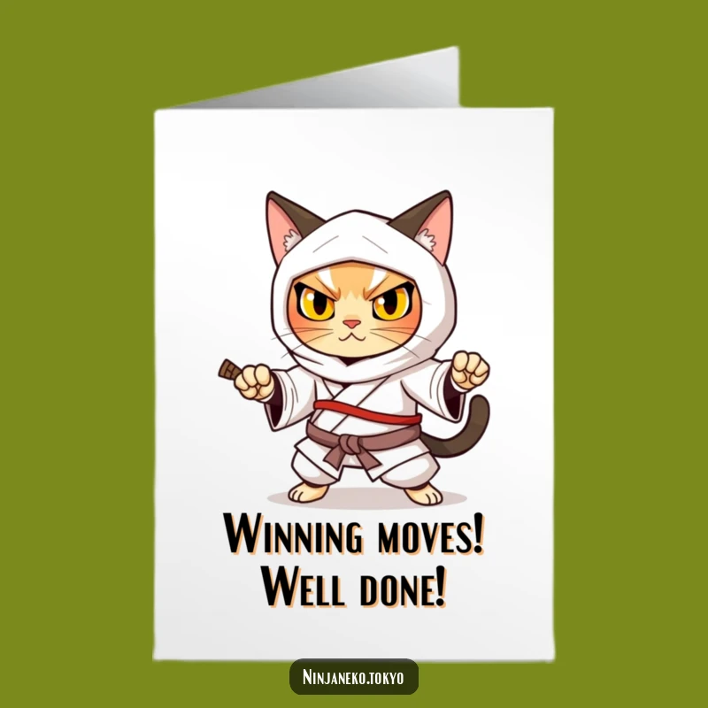 Free Printable Ninja Cat Congrats Card: Victorious Warrior Feline Downloadable