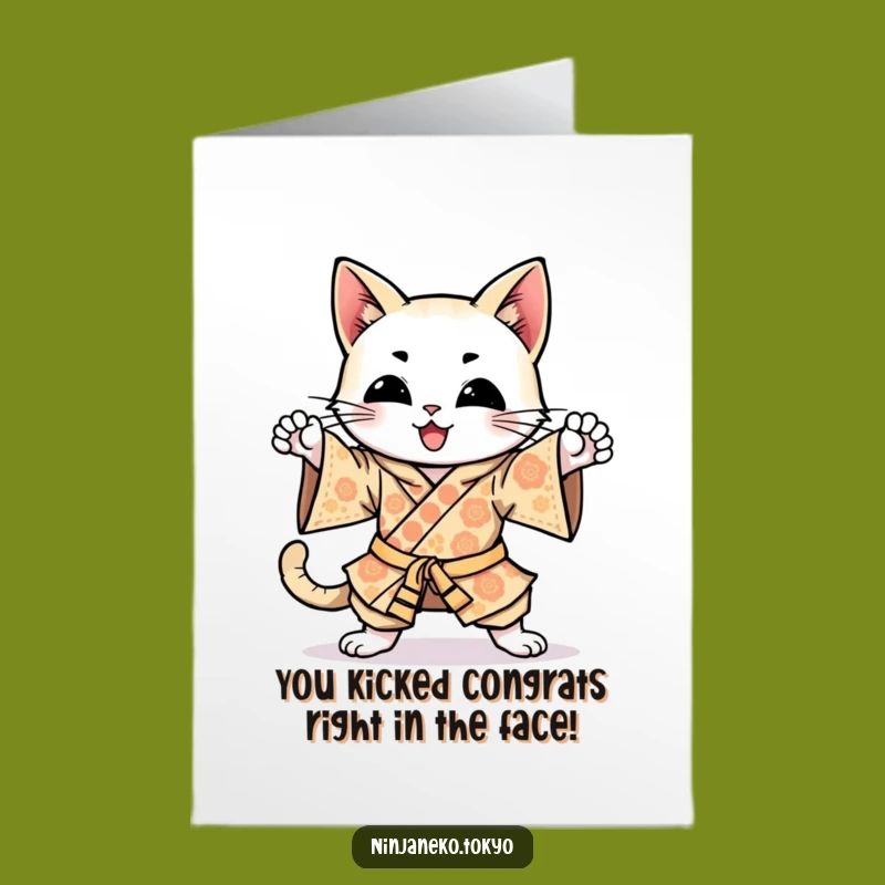 Free Printable Ninja Cat Congratulations Card: Dynamic Kick Downloadable