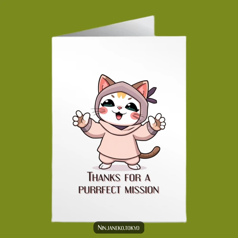 Free Printable Ninja Cat Thank You Card: Funny Downloadable Gratitude Gift