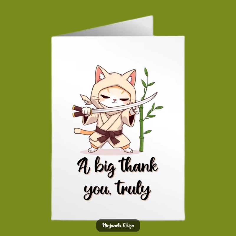 Free Printable Ninja Cat Thank You Card: Mock Sword Thanks Downloadable