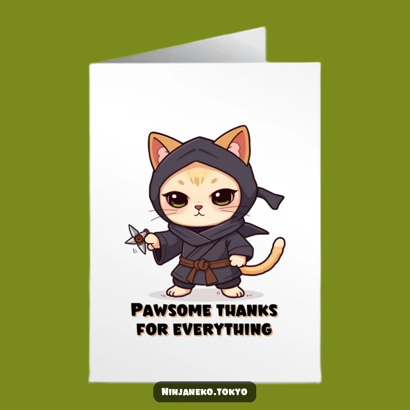 Free Printable Thank You Card: Focused Ninja Cat Downloadable