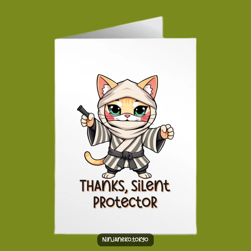 Free Printable Thank You Card: Ninja Cat Kimono Funny Downloadable Gift