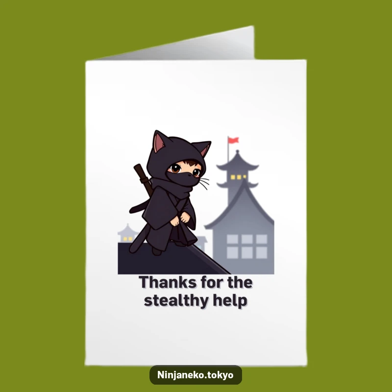 Free Printable Thank You Card: Ninja Cat Rooftop - Quiet, Funny Downloadable Appreciation