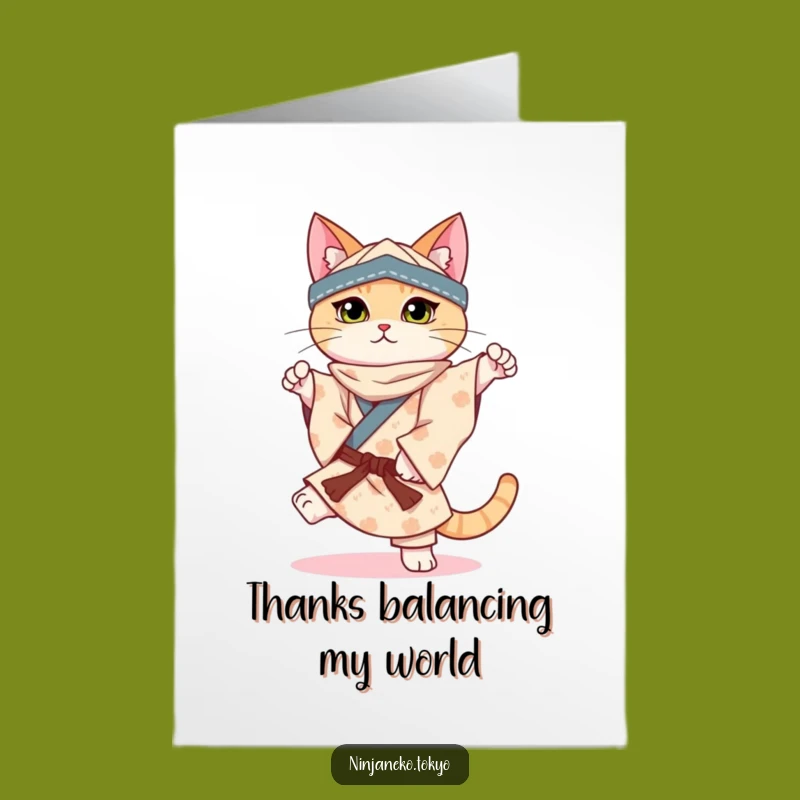 Free Printable Ninja Cat Balance Thank You Card: Funny DIY Gesture