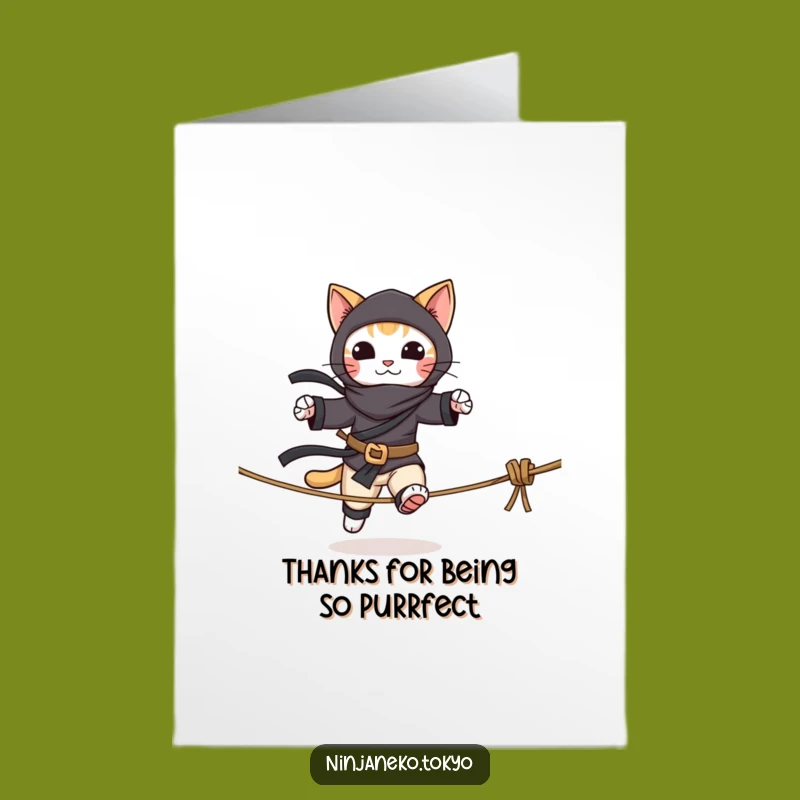 Funny Free Printable Thank You Card: Ninja Cat Balance, Downloadable Art