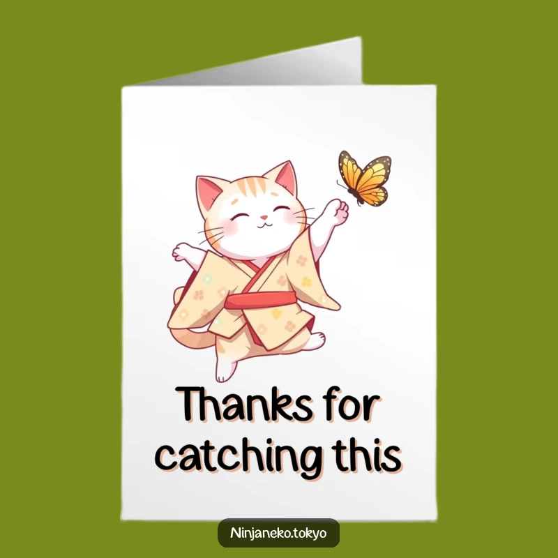Free Printable Thank You Card: Cat Kimono Leap Funny Downloadable Gift