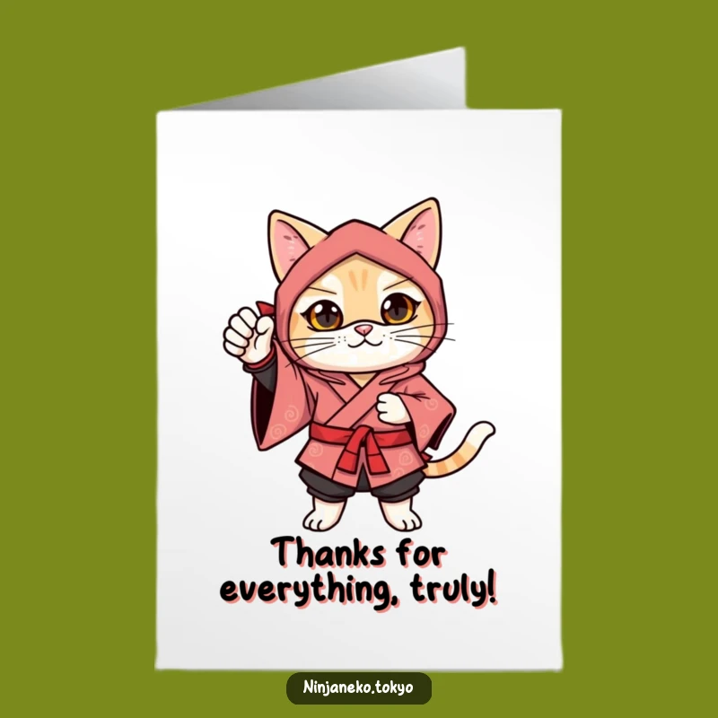 Free Printable Ninja Cat Thank You Card: Grateful Feline Bow Downloadable