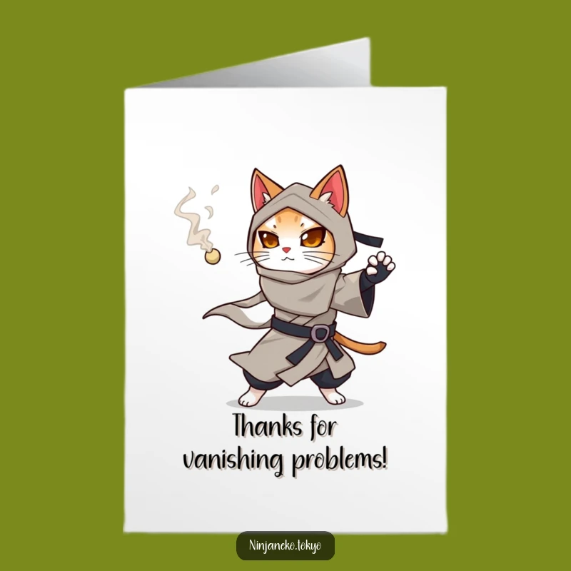 Free Printable Ninja Cat Thank You Card: Smoky Feline Gratitude Downloadable