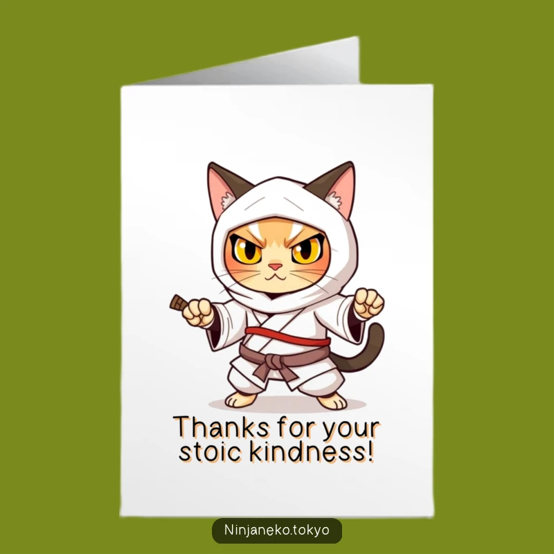 Free Printable Ninja Cat Thank You Card: Grateful Warrior Feline Downloadable