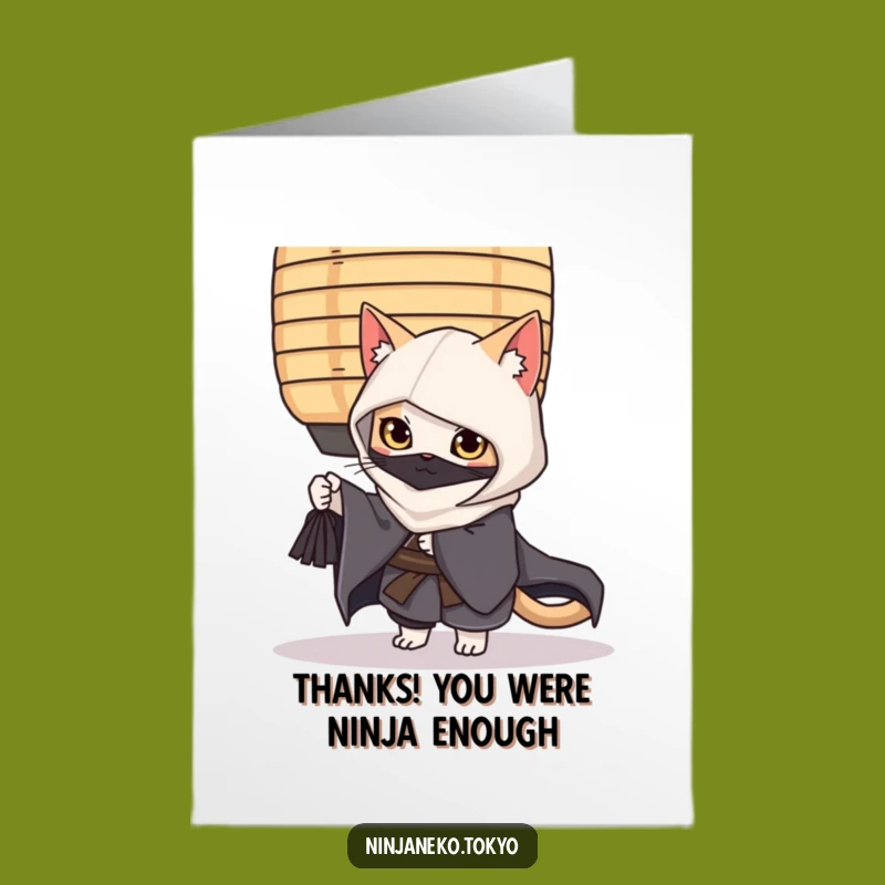 Free Printable Ninja Cat Thank You Card: Grateful Feline Downloadable Gift