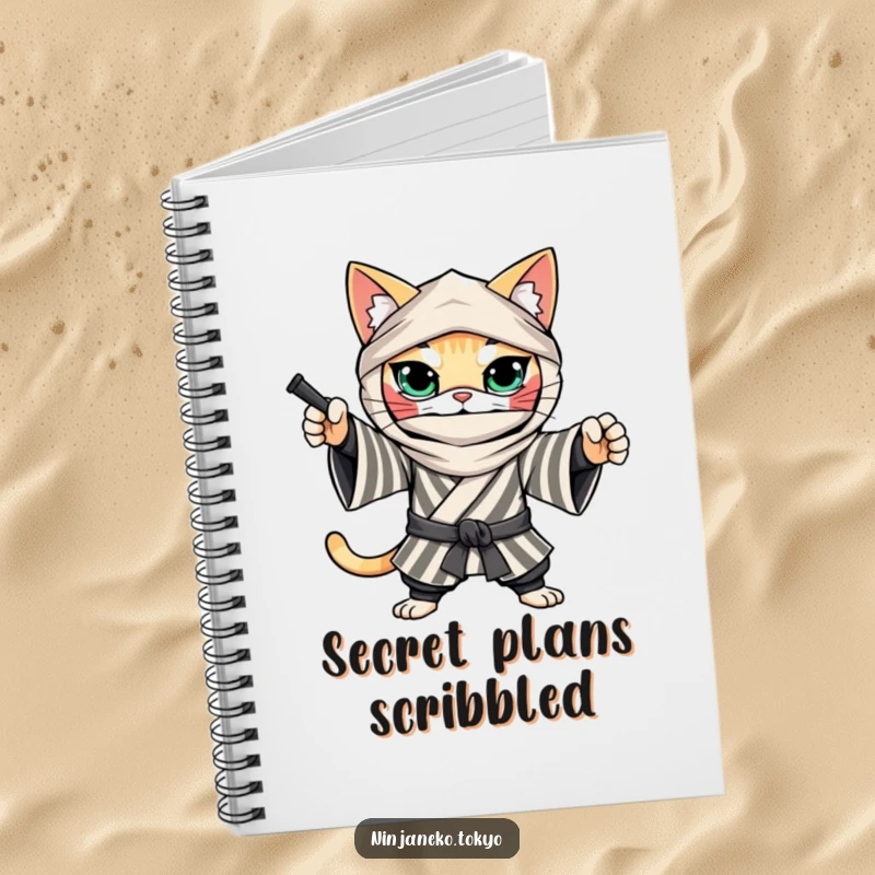 Funny Ninja Cat Notebook: A determined cat in a kimono strikes a ninja pose, perfect for jotting down focused and funny plans.