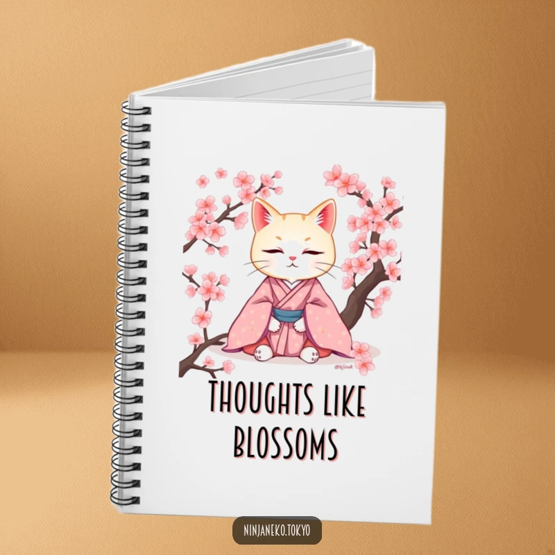 Funny notebook featuring a serene cat in a kimono meditating, perfect for jotting down thoughts and inspirations with a touch of humor.
