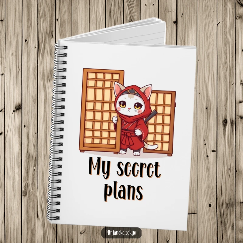 Funny Ninja Cat Notebook: Featuring a ninja cat in a red kimono peeking from behind a screen, ideal for funny journaling.