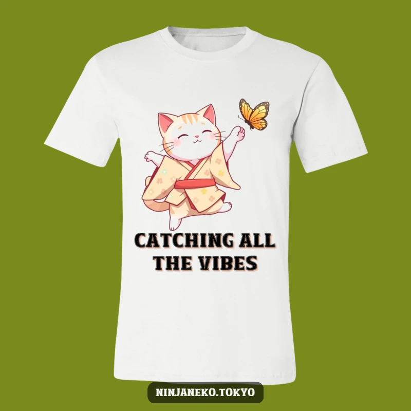 Funny Cat Kimono Leap T-Shirt: Graceful Humor and Action Gift