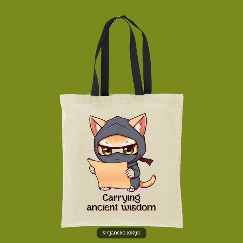 Funny Ninja Cat Scroll Tote Bag: Carry Your Knowledge with Style