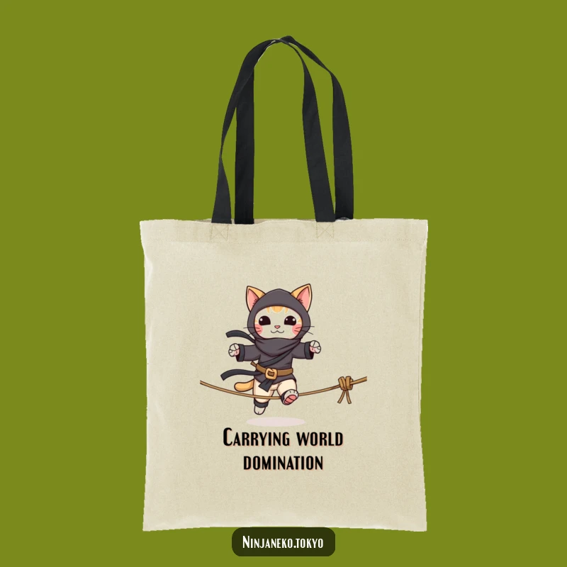 Funny Ninja Cat Tightrope Tote Bag: Carry Your Laughs with Agility