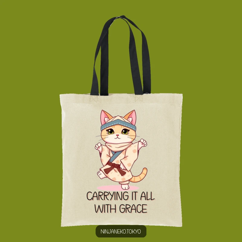 Funny Ninja Cat Balance Tote Bag: Carry Your Equilibrium in Style