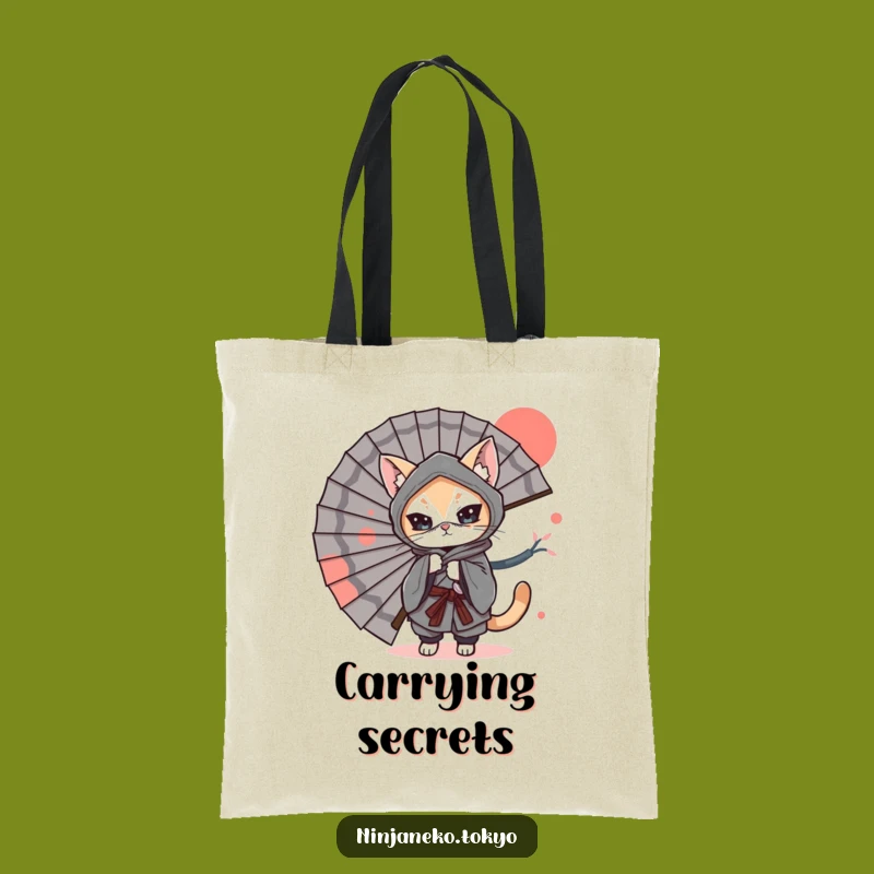 Funny Ninja Cat Fan Tote: Carry Your Secrets with Hilarious Style!