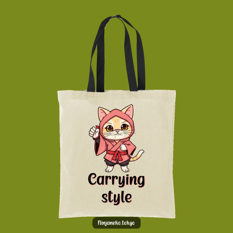 Funny Ninja Cat Festive Pose Tote Bag: Gift for the Confident and Celebratory
