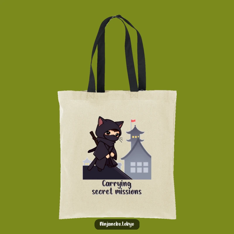 Funny Ninja Cat Rooftop Tote: Carry Your Hilarious Secrets in Style!