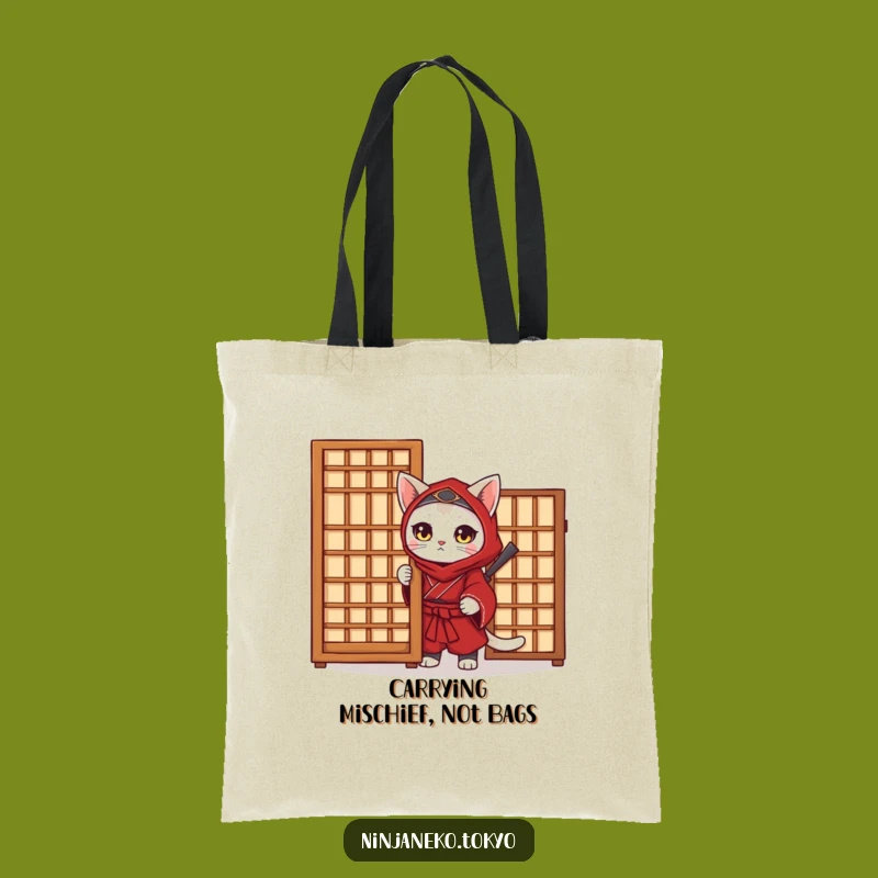 Funny Ninja Cat Tote Bag - Red Kimono Reusable Bag, Perfect Gift